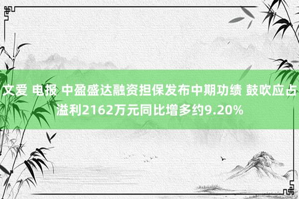 文爱 电报 中盈盛达融资担保发布中期功绩 鼓吹应占溢利2162万元同比增多约9.20%