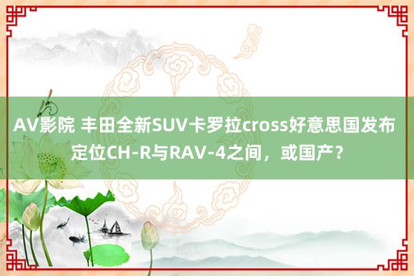 AV影院 丰田全新SUV卡罗拉cross好意思国发布 定位CH-R与RAV-4之间，或国产？